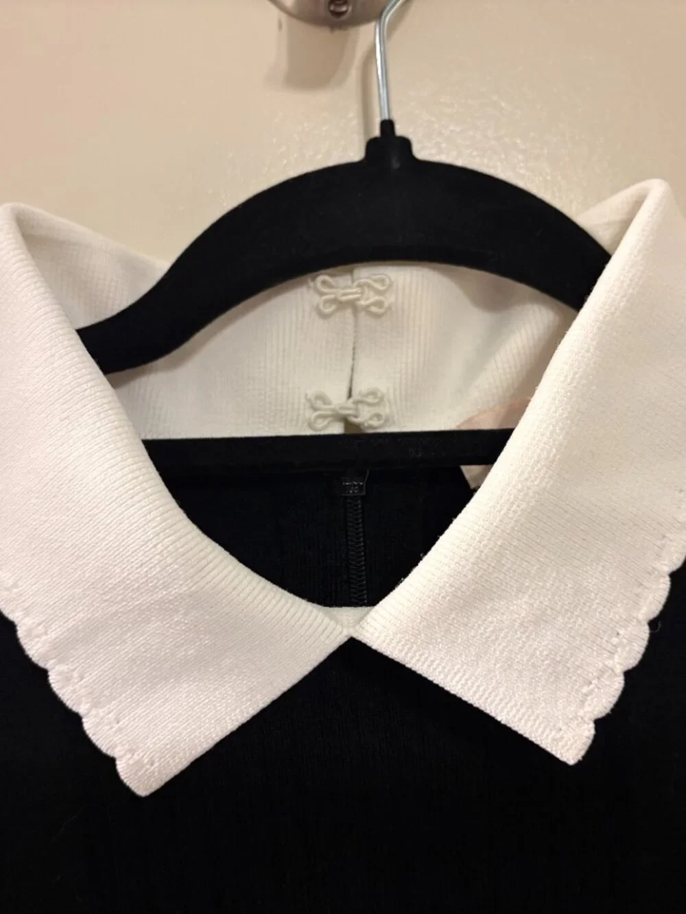 Tory Burch Wool Sweater Dress Large Black White Collar Pleated Knit Dress